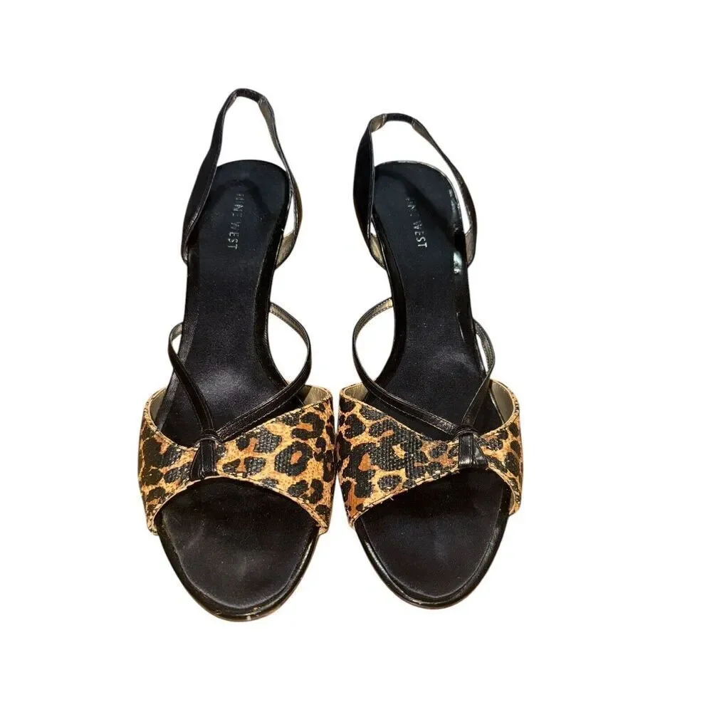 Nine West Leopard Print Strappy Open Toe Pumps women's Size 9.5 Good Condition